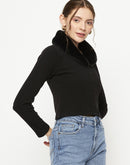 Madame Black Rib-Knit Crop Cardigan