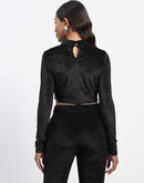 Madame Shimmery Wrap Black High Neck Crop Top