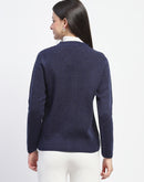 Madame V Neck Buttoned Navy Blue Cardigan