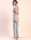 Camla Barcelona Checkered Cinch Waist Sleeveless Off White Jumpsuit