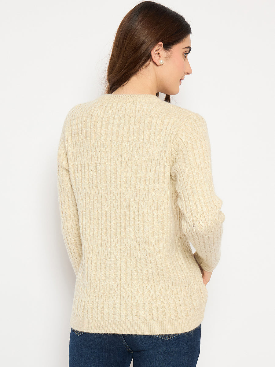 Madame Cable Knit Button Down Beige Cardigan