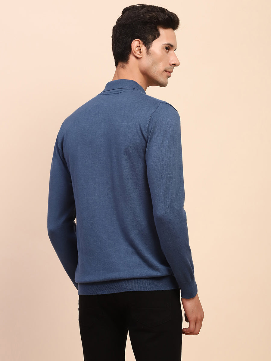 Camla Barcelona Blue Polo Neck Cotton Knitted T-Shirt