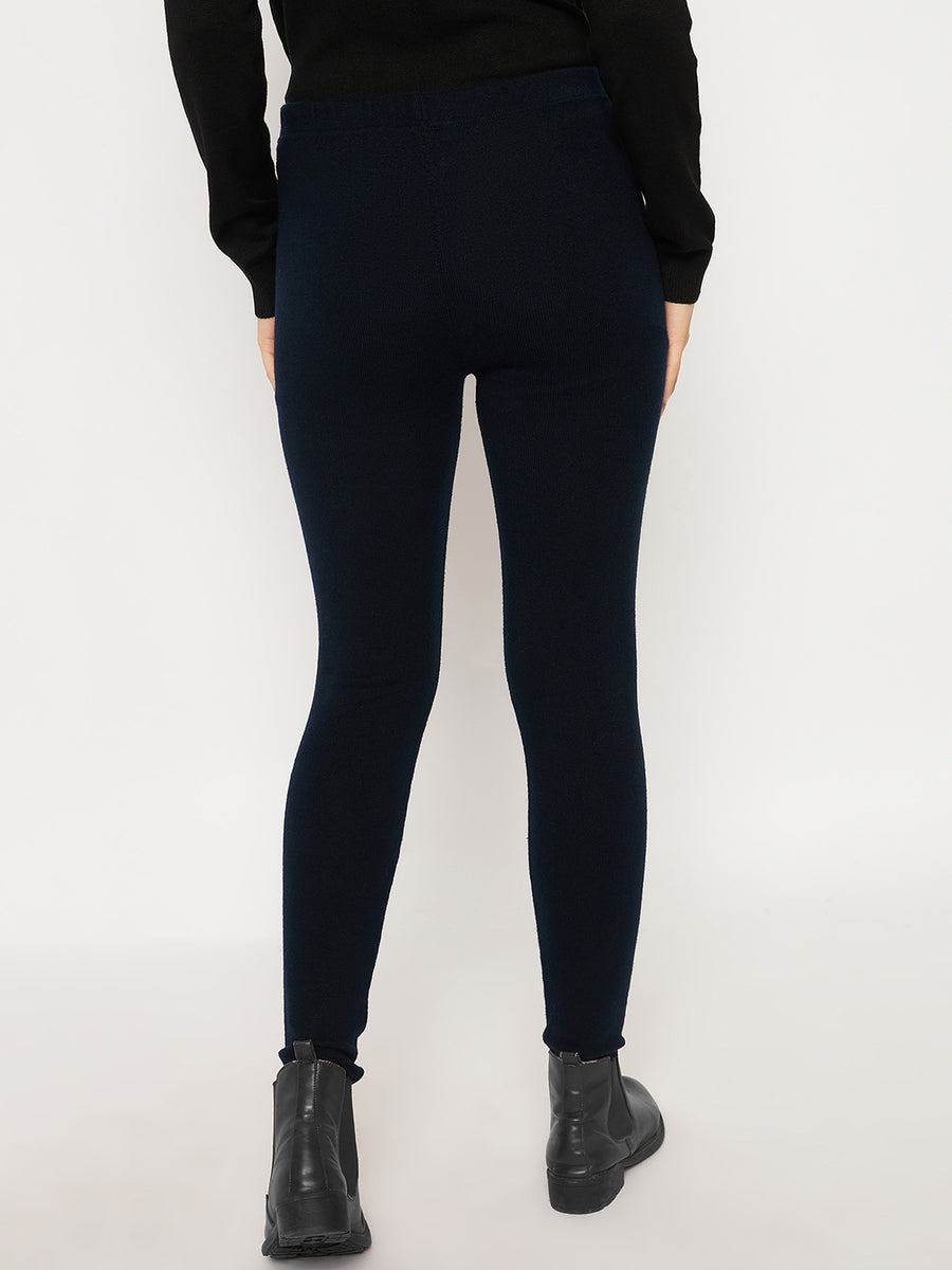 Madame Skinny Fit Solid Navy Blue Tights