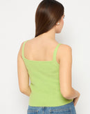 Madame Sleeveless Solid Green Sweater