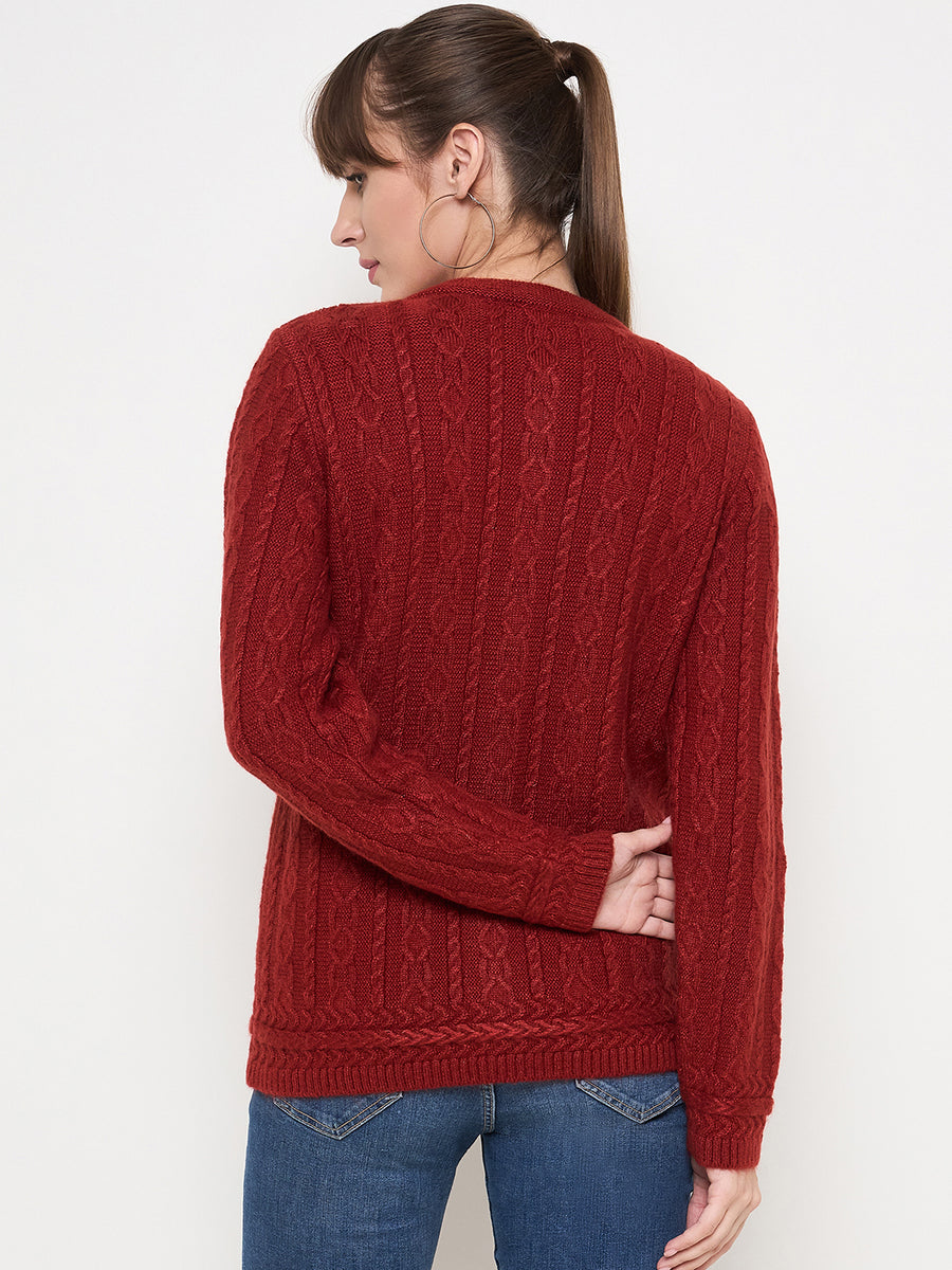 Madame Self Design Crew Neck Rust Cardigan