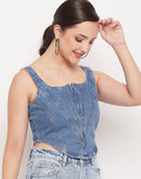 Madame Blue Denim Square Neckline Zipped Corset Top