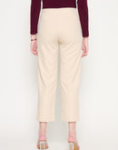 Madame Slash Pocketed Straight Fit Belted Solid Ivory Trousers