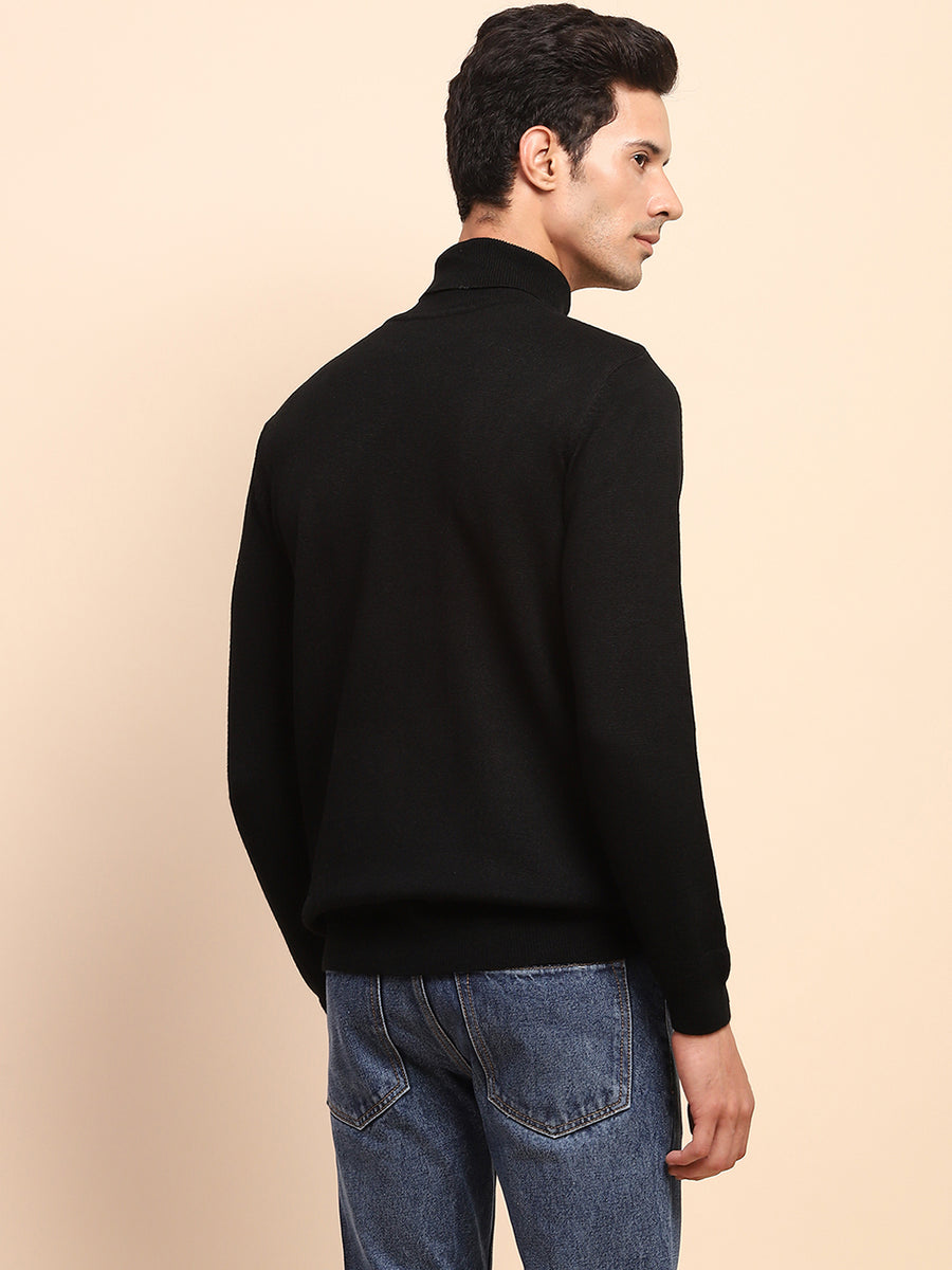 Camla Barcelona High Neck Solid Black Sweater