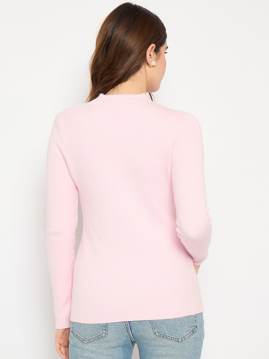 Madame Turtle Neck Full Sleeve Pink Sweater