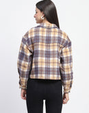 Madame Chequered Loose Fit Grey Crop Shacket