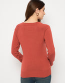 Madame V Neck Skinny Fit Rust Red Sweater