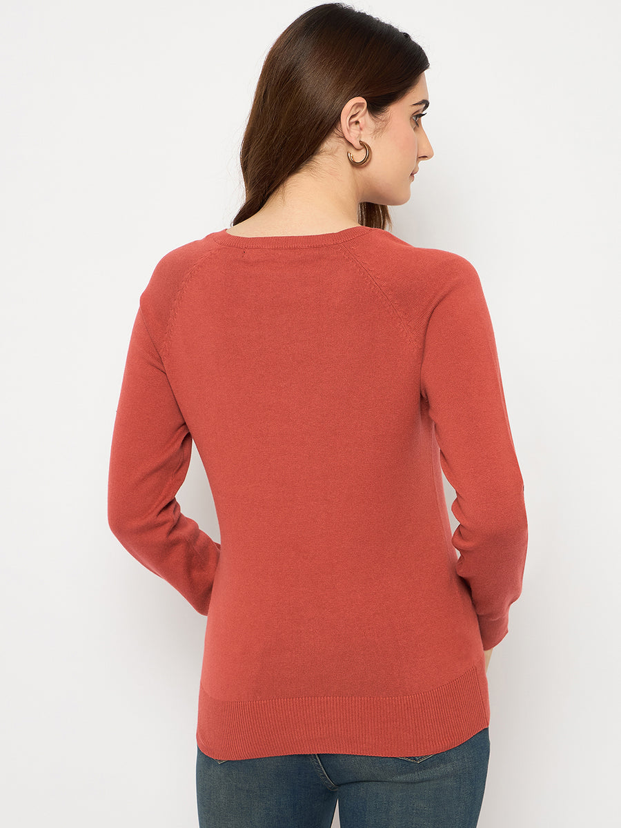 Madame V Neck Skinny Fit Rust Red Sweater