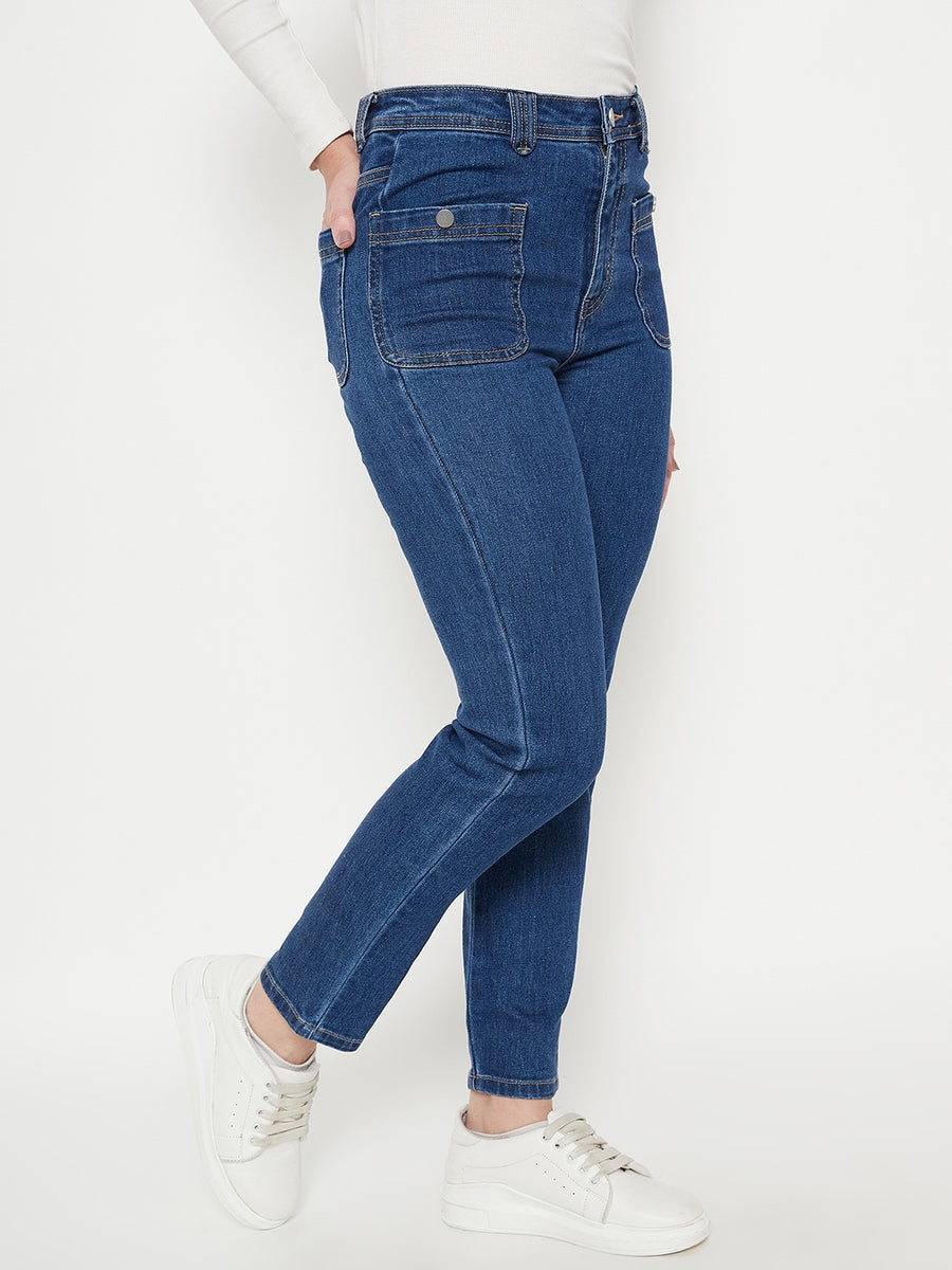 Madame Women Solid Dark Blue Jeans