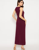 Madame Shanaya Kapoor Shimmery Gathered Detail Bodycon Wine Maxi Dress