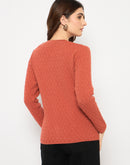 Madame Cable Knit Round Neck Rust Red Cardigan