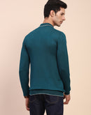 Camla Barcelona Polo Neck Teal Half Zip Cotton Knitted T-Shirt