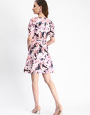 Madame Floral Print Puff Sleeve Mauve Mini Rayon Blend Dress