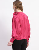 Madame Hot Pink Drape Top with Flower Applique