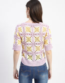 Madame Crochet Knit Button-Down Mauve Cotton Crop Top