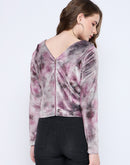 Madame Square Keyhole Neck Abstract Print Plum Top