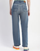 Madame Four Buttoned Stone Wash High Waisted Blue Denim