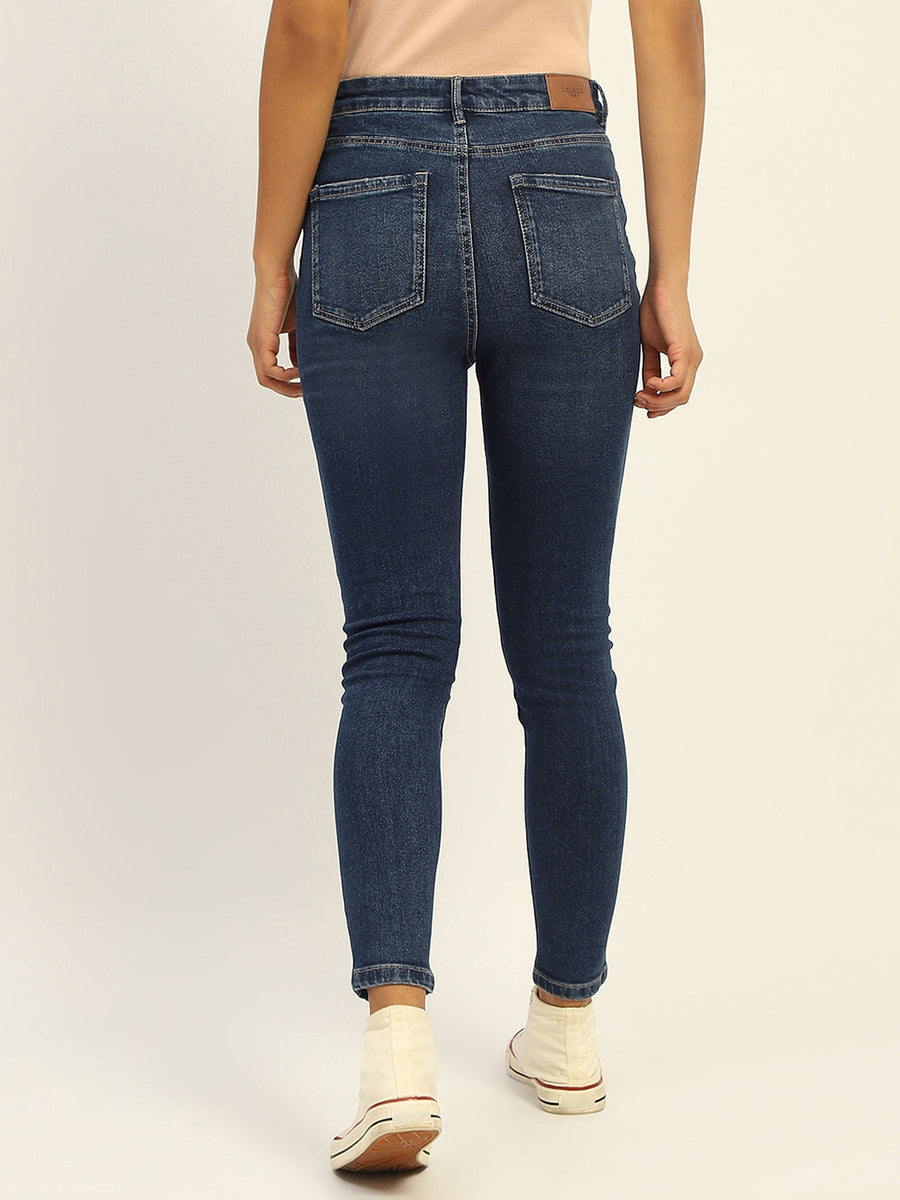 Madame Skinny Fit Raw Hem Cotton Dark Blue Denim