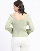 Madame Metal Accented Flounce Sleeve Mint Green Knit Top