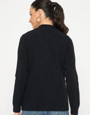 Madame V Neck Solid Black Cardigan