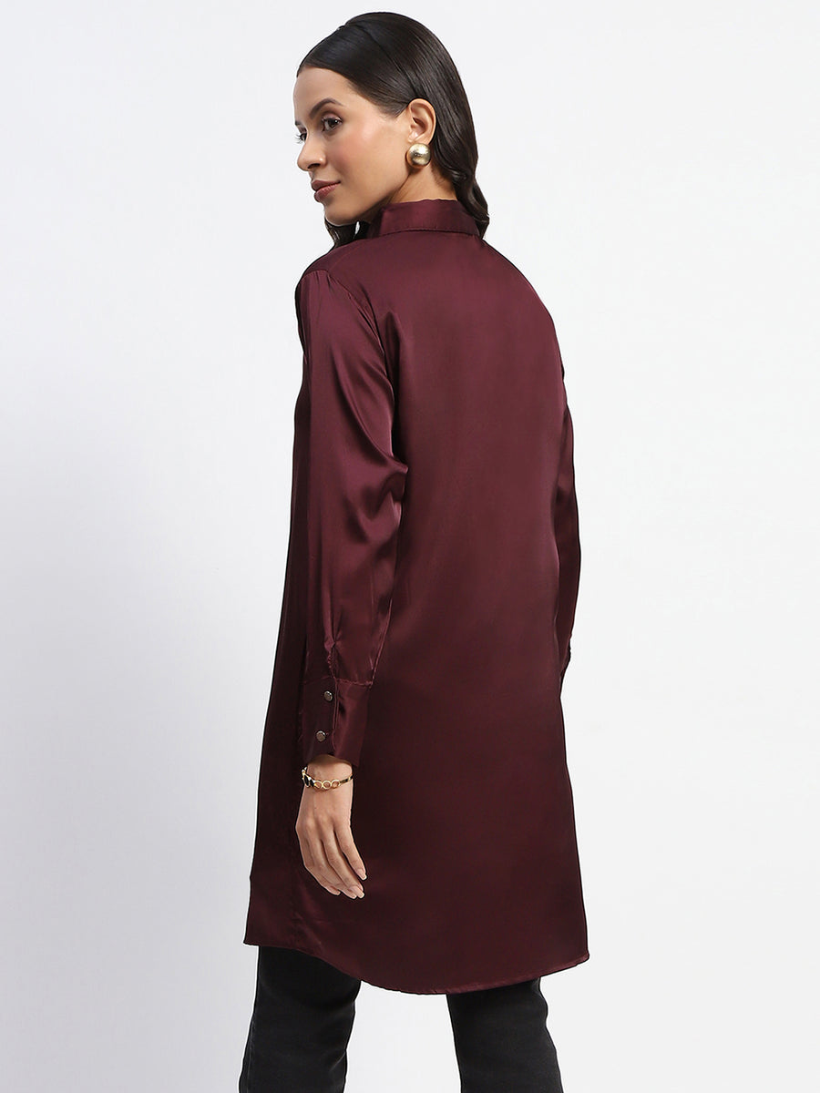 Madame Button Down Long Wine Shirt