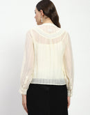 Madame Bridgerton Embroidered Lacework Beige Tencel Shirt