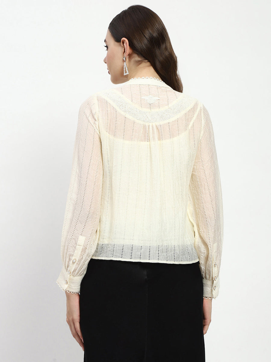 Madame Bridgerton Embroidered Lacework Beige Tencel Shirt