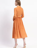 Madame Pleated Cotton Blend Orange Shirt Dress