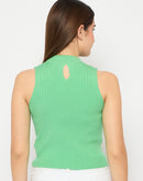 Madame Green Ribbed Sleeveless Cutout Sweater