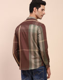 Camla Barcelona Stripe Print Moss Green Cotton Shirt