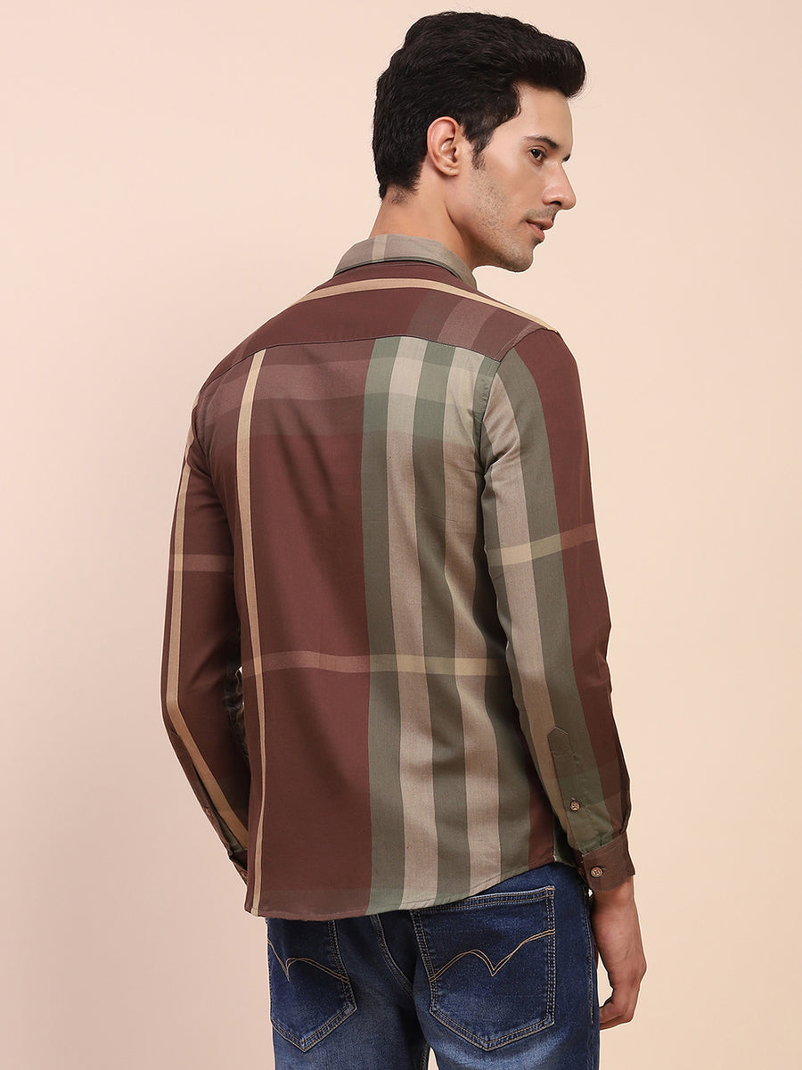 Camla Barcelona Stripe Print Moss Green Cotton Shirt