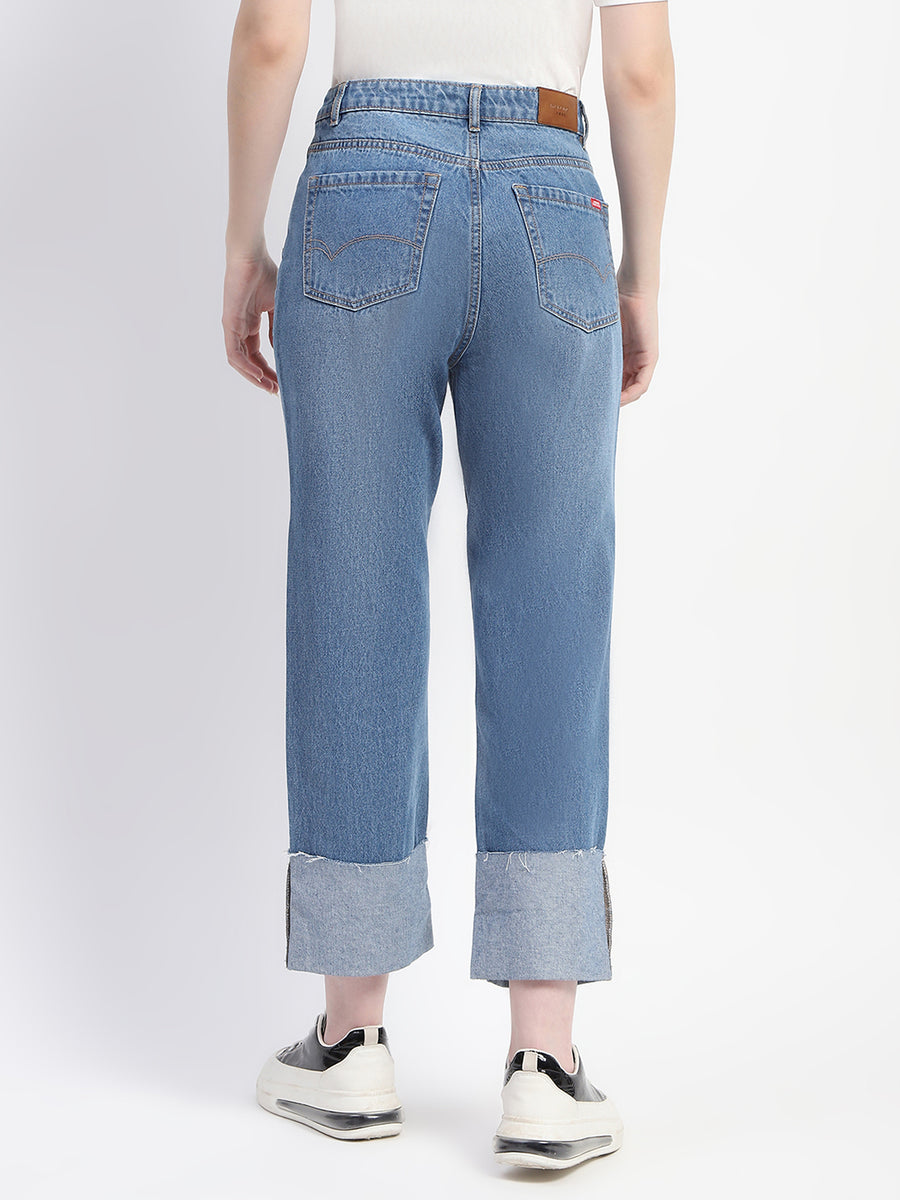 Madame Whiskered Folded Hem Ripped Denim