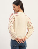 Madame Embroidery Printed Cotton Beige Top