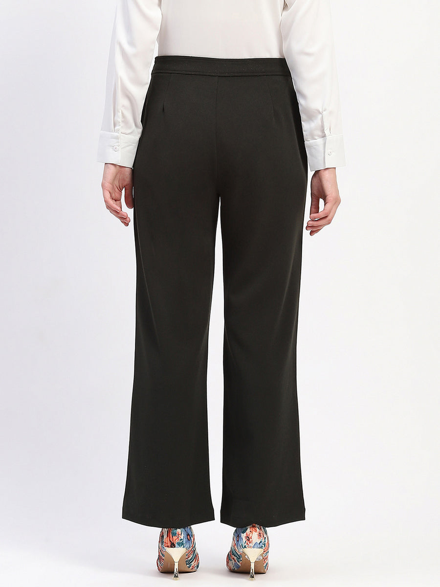 Madame Wide Legged Solid Olive Trousers