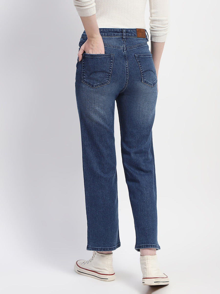 Madame Straight Fit Mid Blue Whiskered Denim