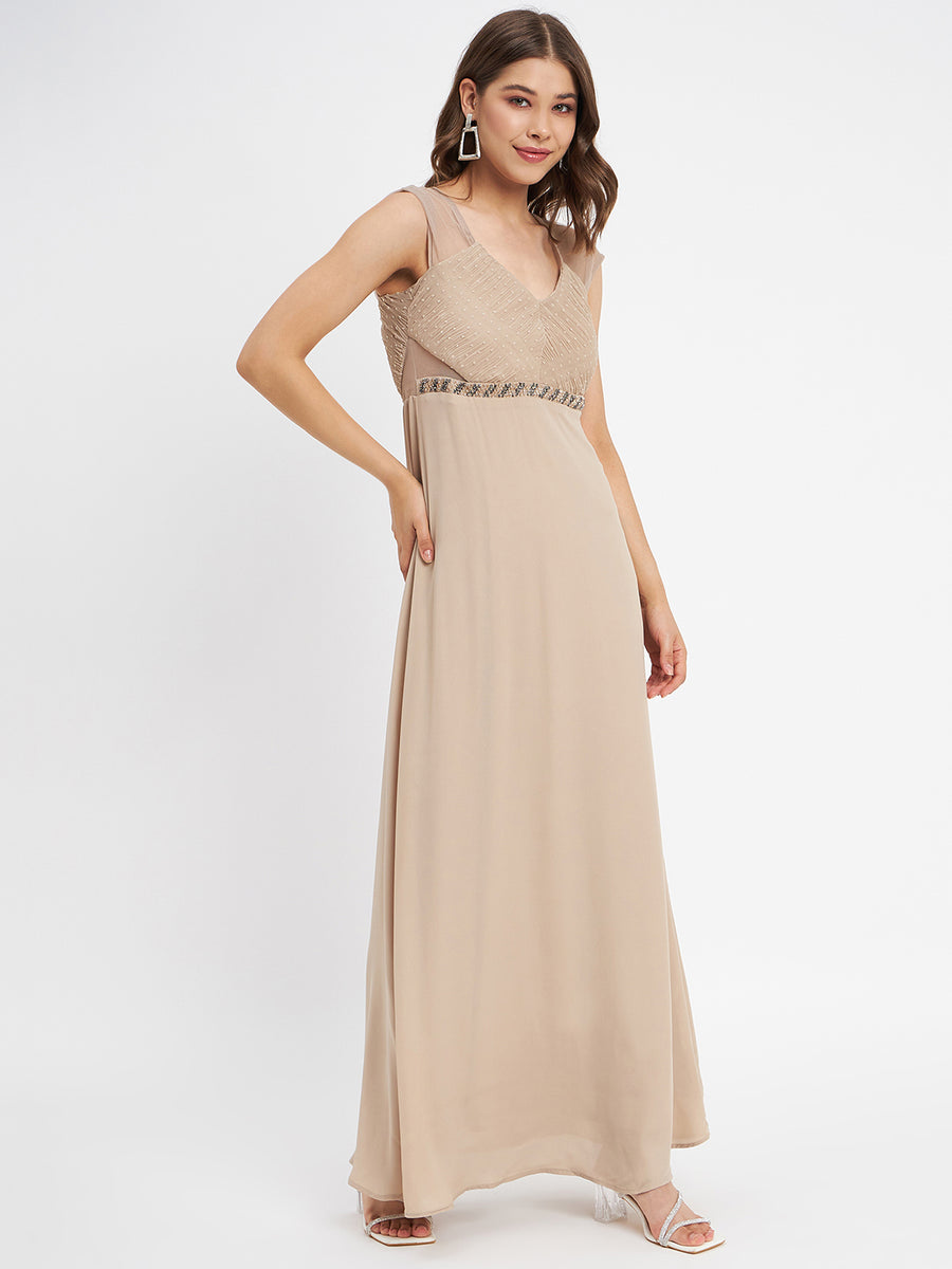 Madame Beige Embellished Fit-Flare Dress