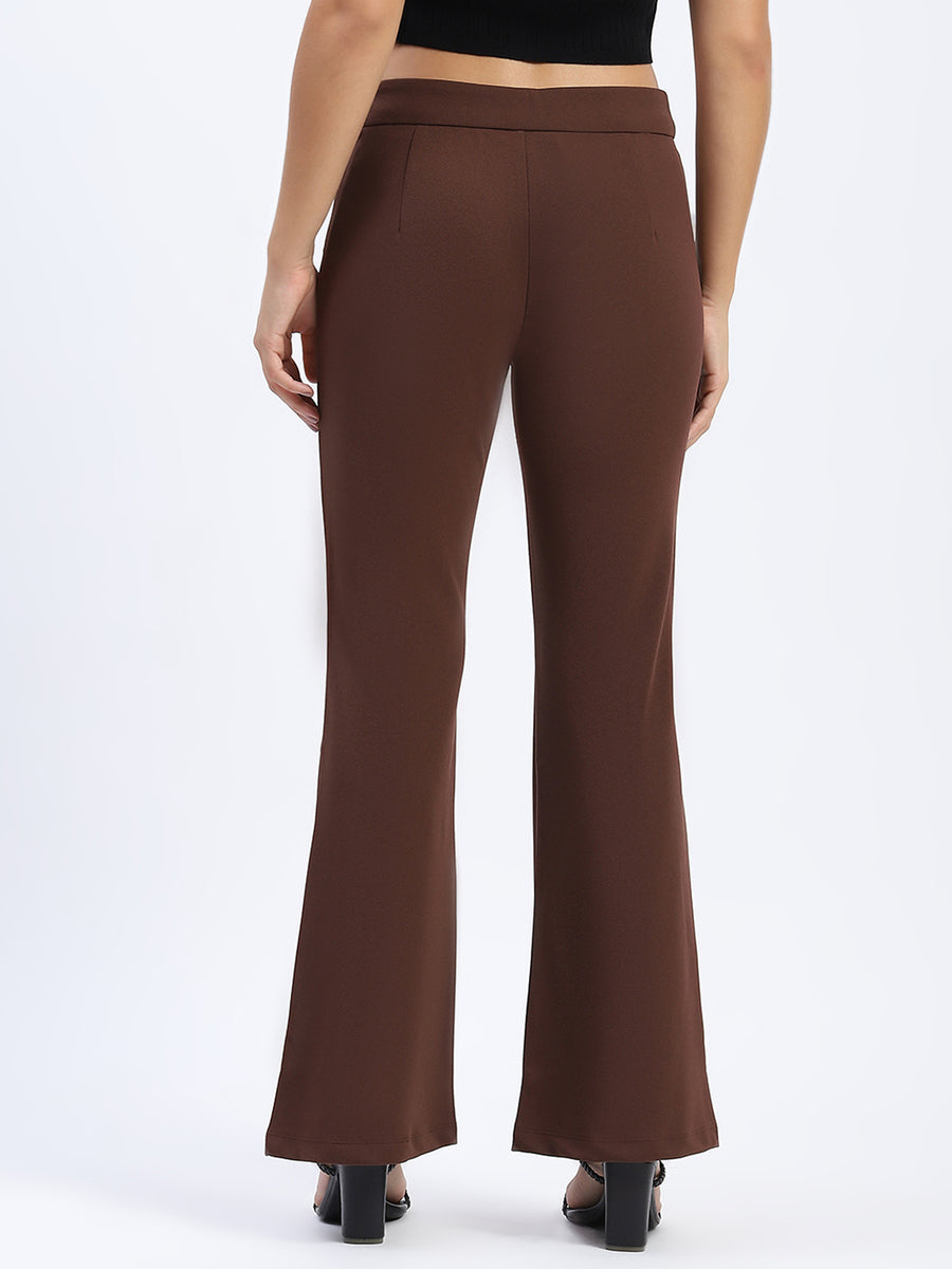 Madame Single Pleated Brown Flared Trousers