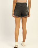 Madame Mid Rise Distressed Black Cotton Shorts