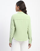 Madame Collar And Sleeve Embellished Green Shirt