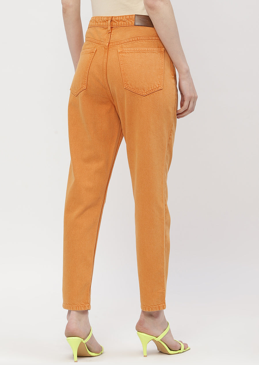 Madame Solid Orange Mom Fit Jeans