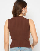 Madame Mock Neck Brown Sleeveless Sweater