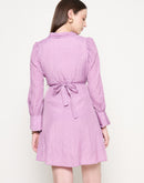 Madame Flounce Sleeved Belted Mauve Mini Dress