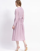 Madame Pleated Cotton Blend Mauve Shirt Dress