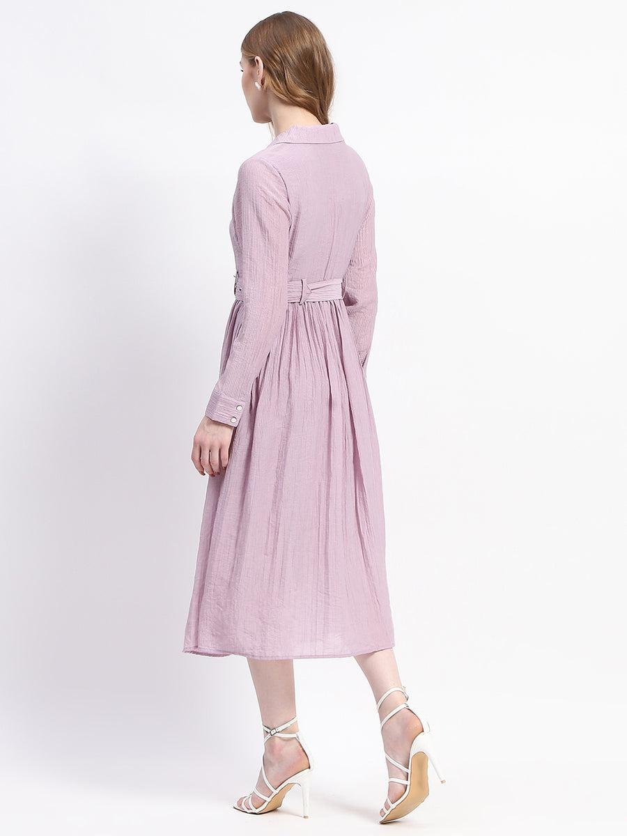 Madame Pleated Cotton Blend Mauve Shirt Dress