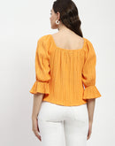 Madame Textured Cotton Blend Smocked Orange Top