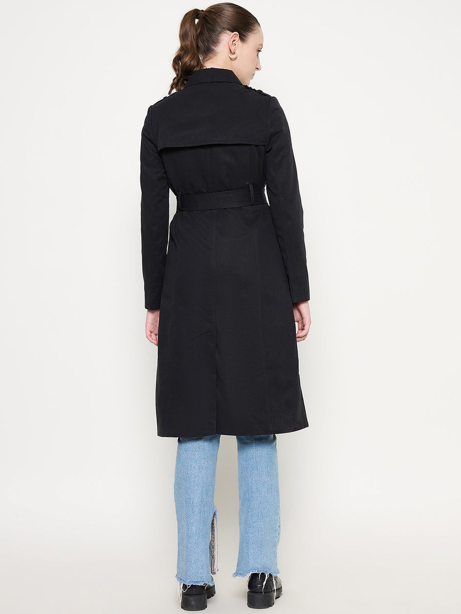 Madame Double Breasted Buckled Belt Black Trench Coat